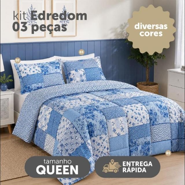 Kit Edredom Bouti Matelado Casal Queen 3 Peças Dupla Face Estampado