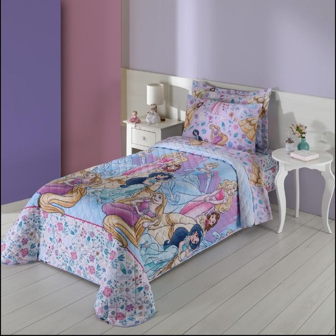 Kit Colcha 2 Peças Cobre Leito Solteiro Dupla Face Infantil Disney + Porta Travesseiro Hipoalergênico
