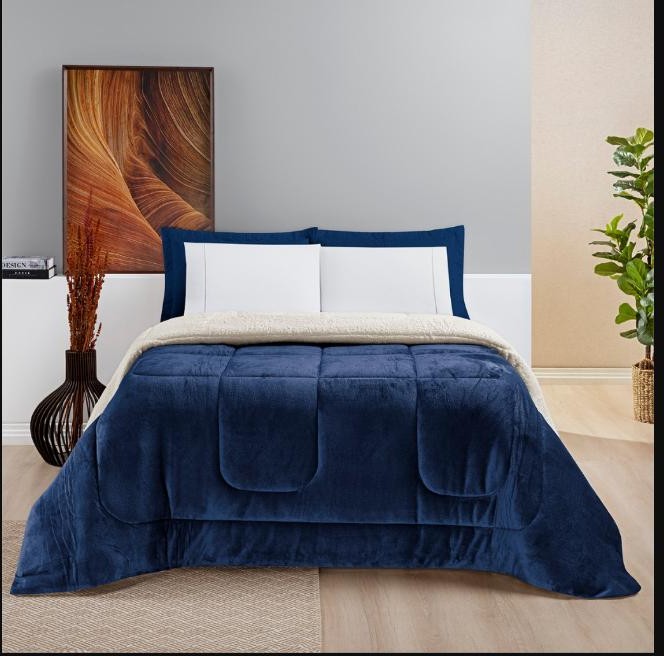 Coberdrom King Sherpa Flannel Macia Quentinho Lã de Carneiro Várias cores - Everest