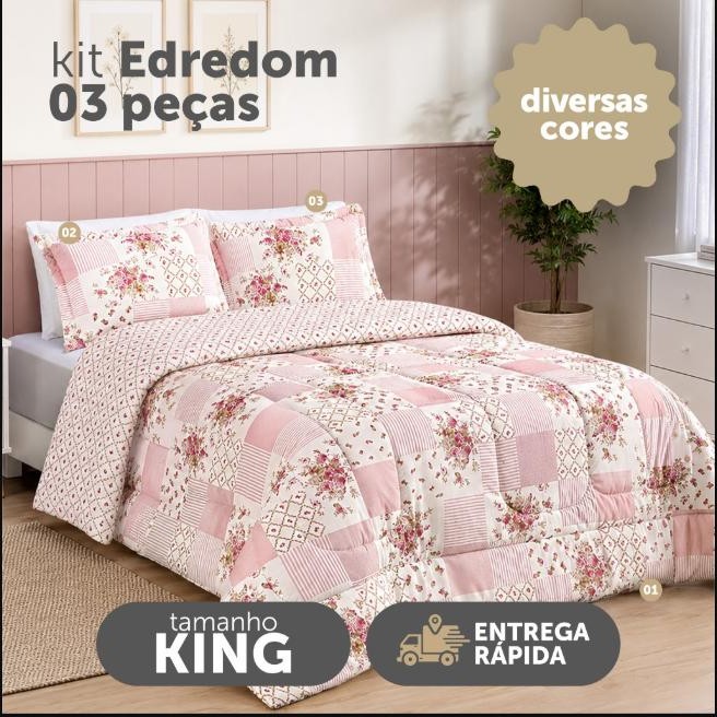 Kit Edredom Bouti Matelado King Sizes 3 Peças Dupla Face Estampado