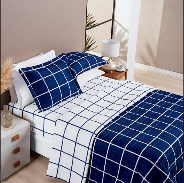 Cobre Leito Austin Colcha Dupla Face Casal King 03 Peças 200 Fios Estampado