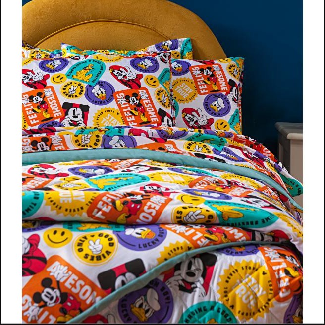 Jogo de Lençol Cama Casal Padrão Mickey Disney Microfibra 3 Peças