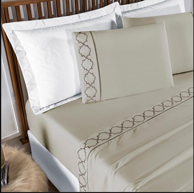 Jogo de Lençol Cama King 4 Peças 400 Fios Bordado Ponto Palito - INFINITY