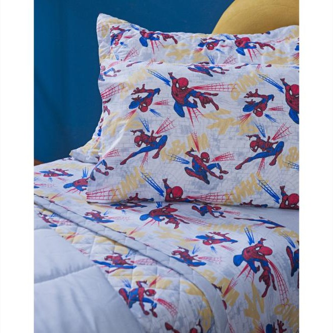 Kit 5 Peças Jogo de Lençol Cama Solteiro + Colcha Cobre Leito Dupla Face Disney 150 Fios - Algodão
