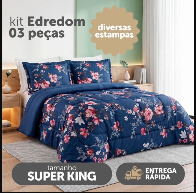 Kit Edredom Naturale 03 Peças Super King Dupla Face 200 Fios Micropercal