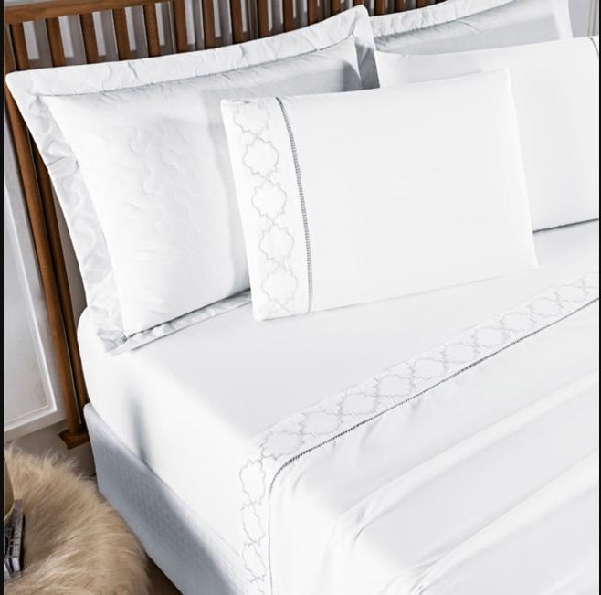 Jogo de Lençol Cama Queen 4 Peças 400 Fios Bordado Ponto Palito - INFINITY