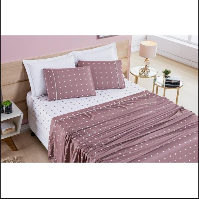 Jogo De Cama Casal Padrão 4 Peças Petit Poá - Micropercal 200 Fios