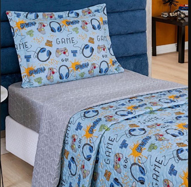 Kit Cobre Leito Infantil Colcha 2 Peças SOLTEIRO Dupla Face 2,40M x 1,60M BoutI Menino | Menina