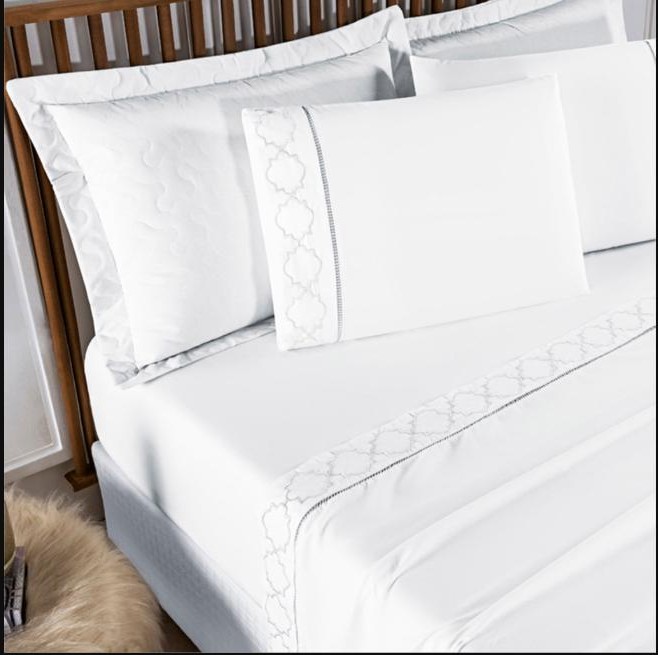 Jogo de Lençol Cama Casal 4 Peças 400 Fios Bordado Ponto Palito - INFINITY